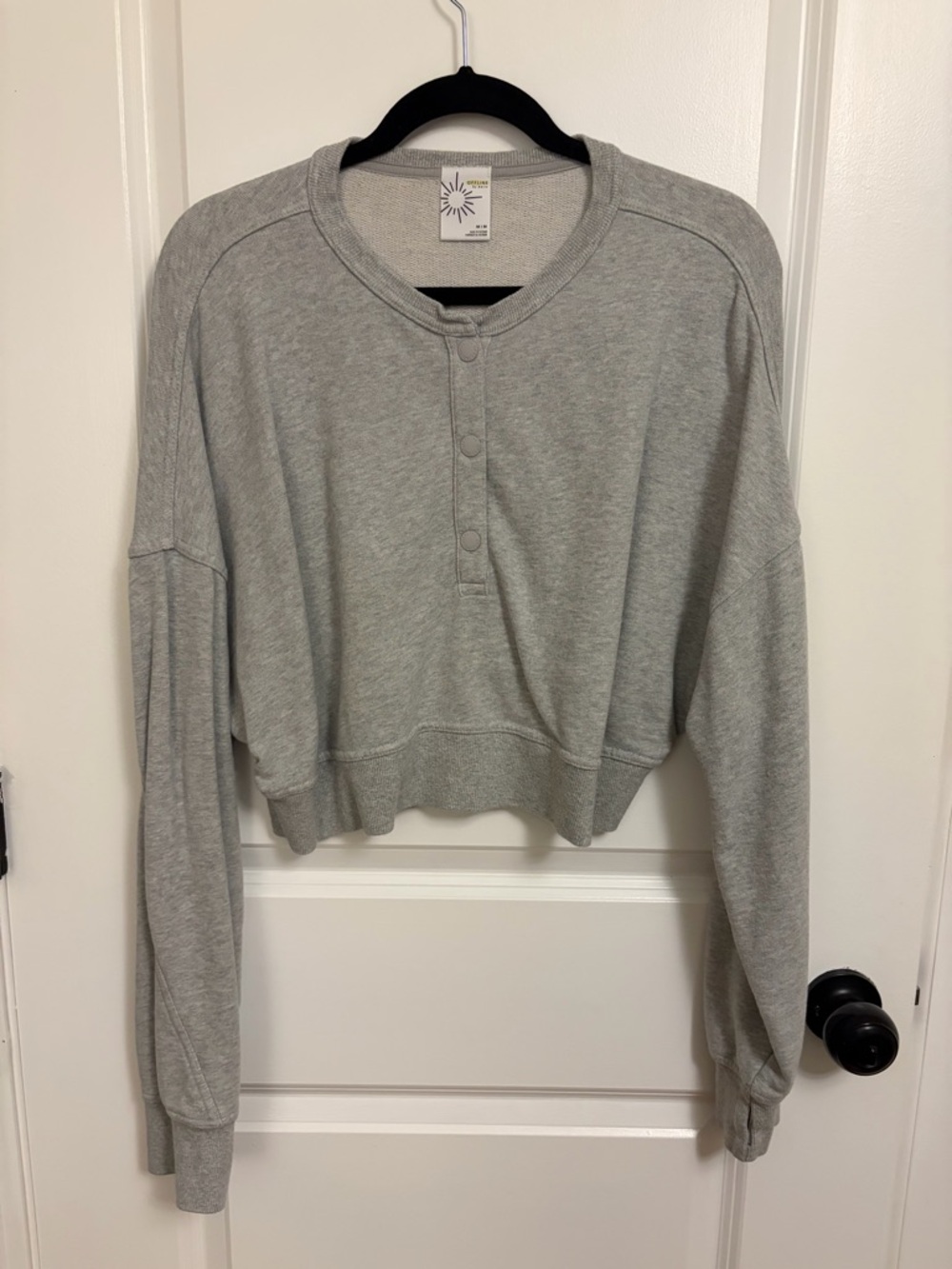 aerie Light Gray Cropped Henley Sweatshirt